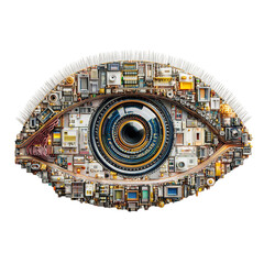 Obraz premium Eye shape made of electronic components isolated on transparent background
