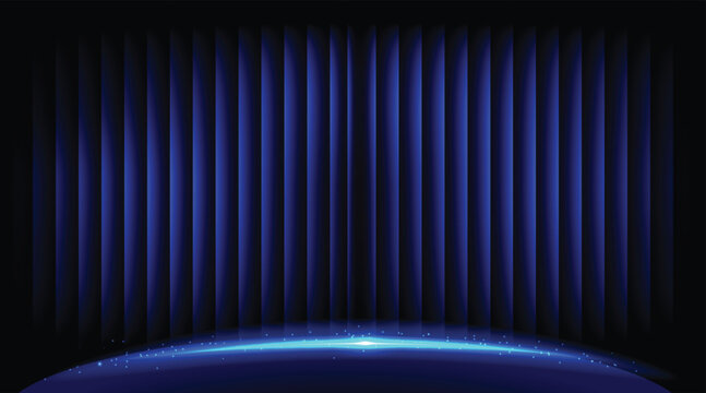 Grand Award Ceremony Background with Dramatic Stage Lighting and Elegant Blue Curtains