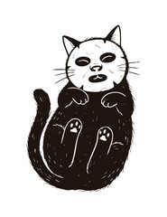 Relaxing Cat with Facial Sheet Mask Line Art Illustration