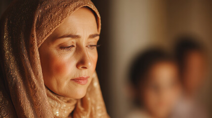 Contemplative Elderly Woman in Hijab with Soft Lighting
