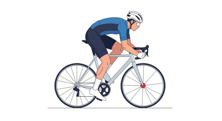 Naklejka premium A cyclist wearing a helmet and sunglasses rides a silver road bike