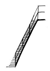 Dramatic perspective of a stark, sketched staircase climbing upwards; evokes themes of ascension, challenge, and minimalist design, originally created as vector art