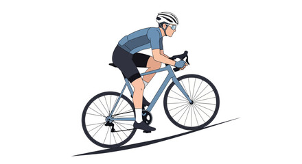 Obraz premium Cyclist in helmet shades and gloves riding a road bike uphill with forward lean