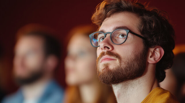 Young Caucasian Male Attentively Listening During a Seminar or Conference Presentation - Powered by Adobe