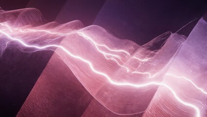 Abstract Lightning Bolt on Wavy Terrain with Pink and Purple Hues.
