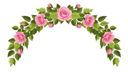 Beautiful Pink Rose Floral Archway with Green Leaves.