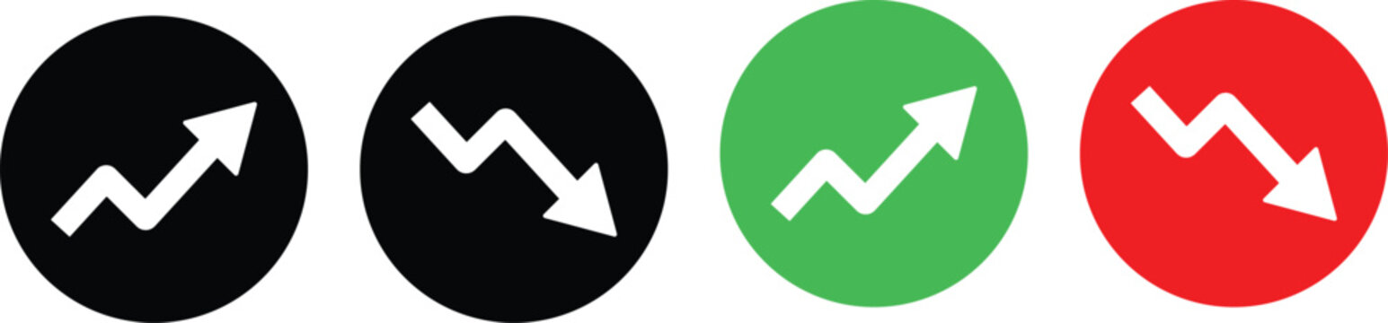 Trend icon. Upward and downward arrow graph symbol. Finance data UI sign. Opposing red downward and green upward trend arrows. Business growth pictogram on Transparent Background
