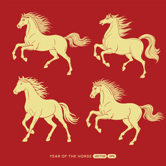 Dynamic Golden Horse Silhouettes for Chinese Lunar New Year Celebration