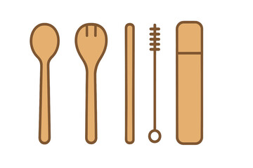 Reusable wooden cutlery set for sustainable dining and zero waste lifestyle