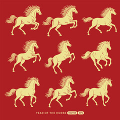 Nine Golden Horses Celebrating the Chinese New Year of the Horse