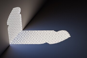 A unique shadow created by light casting through a patterned arch in islamic style, forming an artistic silhouette on a floor