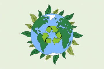 Recycling symbol on earth with green leaves, symbolizing eco-friendly environmen