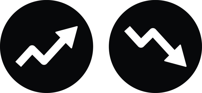 Trend icon. Upward and downward arrow graph symbol. Finance data UI sign. Opposing red downward and green upward trend arrows. Business growth pictogram on Transparent Background
