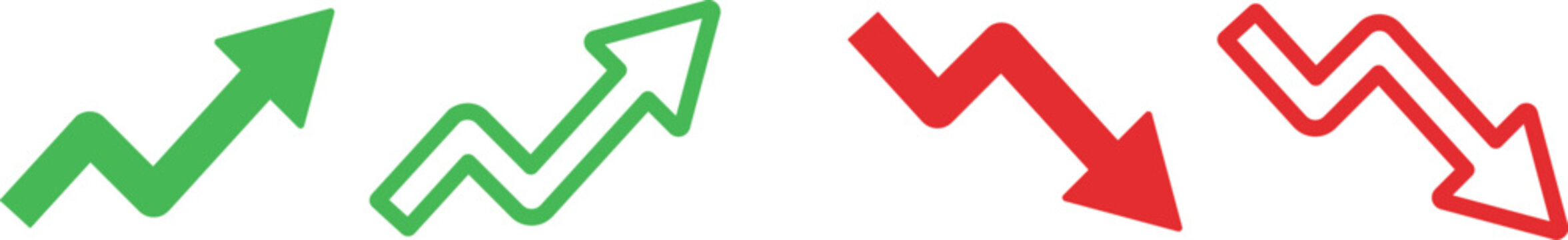 Trend icon. Upward and downward arrow graph symbol. Finance data UI sign. Opposing red downward and green upward trend arrows. Business growth pictogram on Transparent Background
