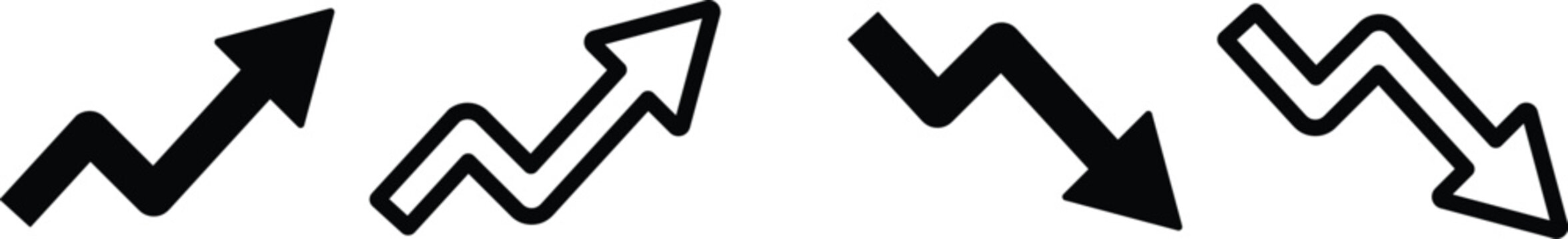 Trend icon. Upward and downward arrow graph symbol. Finance data UI sign. Opposing red downward and green upward trend arrows. Business growth pictogram on Transparent Background
