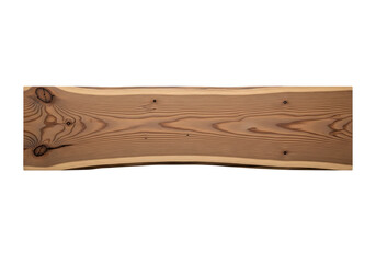 A rustic live edge wooden plank with natural grain patterns isolated on transparent background