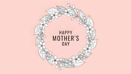 Happy Mother's Day Floral Wreath Celebration on Pink Background