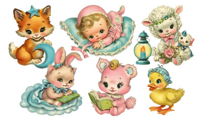 Soft Vintage Pastel Baby Creatures for Bedtime Lullabies and Sweet Dreams