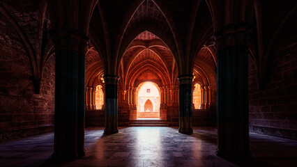 Obraz premium Sala con vista al Patio. The walls of this 13th-century monastery hold eight centuries of history since its consecration in 1218.Within its walls, visitors can admire the principal characteristics o