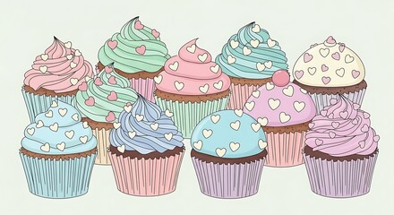 Colorful Cupcakes Array - A Delightful Assortment of Sweet Treats.