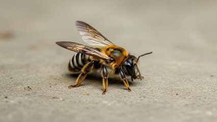 Obraz premium A bee with wings spread on a concrete surface.