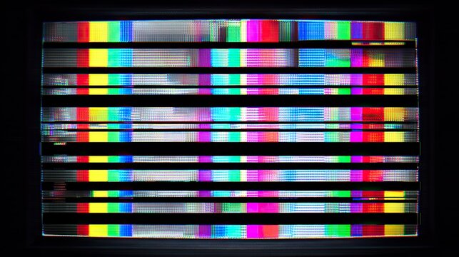 Retro TV Static: A close-up shot captures the iconic display of a retro television screen in an electrical storm, displaying a spectrum of colorful bars.