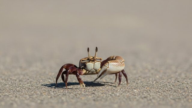 Two crabs on a sandy beach. The marine life concept of crustaceans. - Powered by Adobe