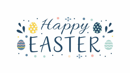 Festive happy easter greeting with decorated eggs and playful dots in soft pastel colors