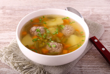 Meatballs and mixed vegetable soup