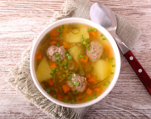 Meatballs and mixed vegetable soup