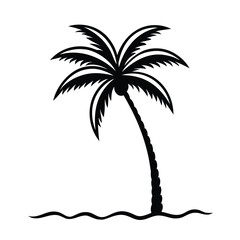 Obraz premium Black Silhouette Palm Tree with Wavy Lines on White