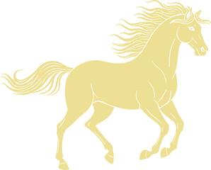 Golden Horse Silhouette with Flowing Mane Running Majestic Equine Art