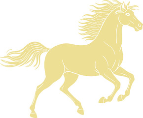 Majestic Golden Horse Silhouette Running with Flowing Mane and Tail