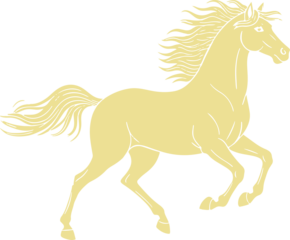 Majestic Golden Horse Silhouette Running with Flowing Mane and Tail
