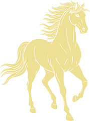 Golden spirited horse with flowing mane and tail captured in elegant motion
