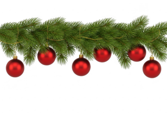 Christmas garland with red ornaments isolated on transparent background