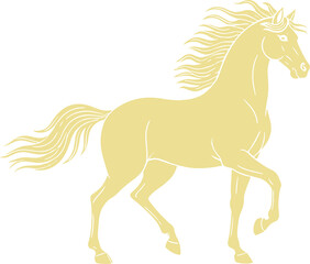 Majestic Golden Horse Silhouette Galloping with Flowing Mane and Tail
