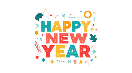  illustration template featuring festive happy new year design elements with a modern flat design style, incorporating vibrant colors, bold typography with png Transparent 