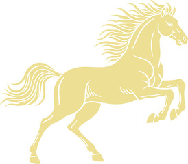 A powerful golden horse emblem rears majestically with flowing mane and tail