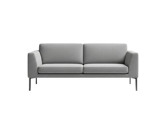 Fototapeta premium Modern light gray upholstered two seater sofa with slender metal legs isolated on transparent background