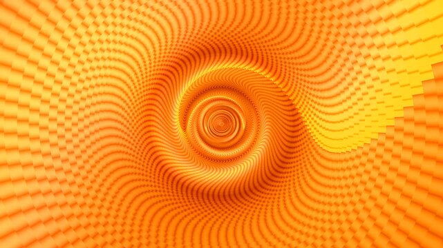 Schnelle, zentrierte spiralartige, Wellenbewegung in Orange, Videohintergrund, Action, Farbenfrohe, grafische Designelemente in Farbe und Textur