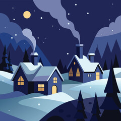 Fototapeta premium winter landscape with houses