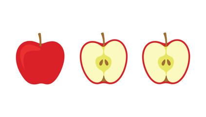 Red apple whole and cut in half with seeds Vector illustration
