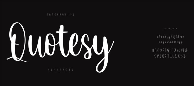 Modern display alphabet design with uppercase, lowercase, numbers and symbol