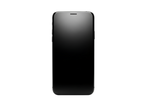 Sleek modern smartphone with a dark screen isolated on transparent background