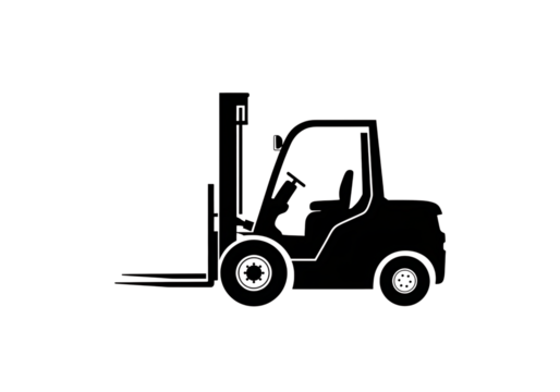 A detailed illustration of a classic vintage black forklift truck isolated on transparent background