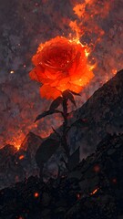 Fiery Bloom A Rose Emerging from Volcanic Ash