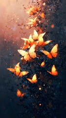 Magical Swarm of Golden Butterflies Ascending into a Cosmic Nebula, Fantasy Illustration