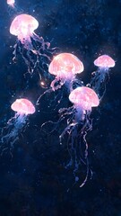 Illuminated Jellyfish in the Deep Blue Sea