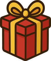 red gift box with yellow ribbon and bow cartoon